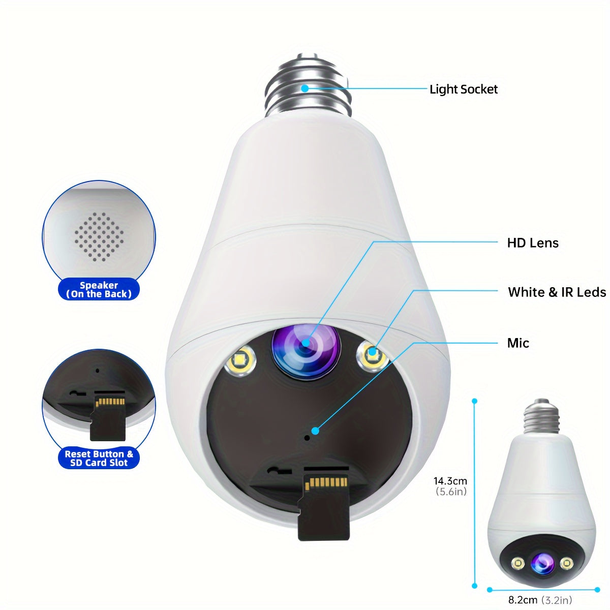 JOOAN E27 Bulb-Shaped WiFi PTZ Camera - 1296p HD Resolution, Night Vision & Two-Way Audio