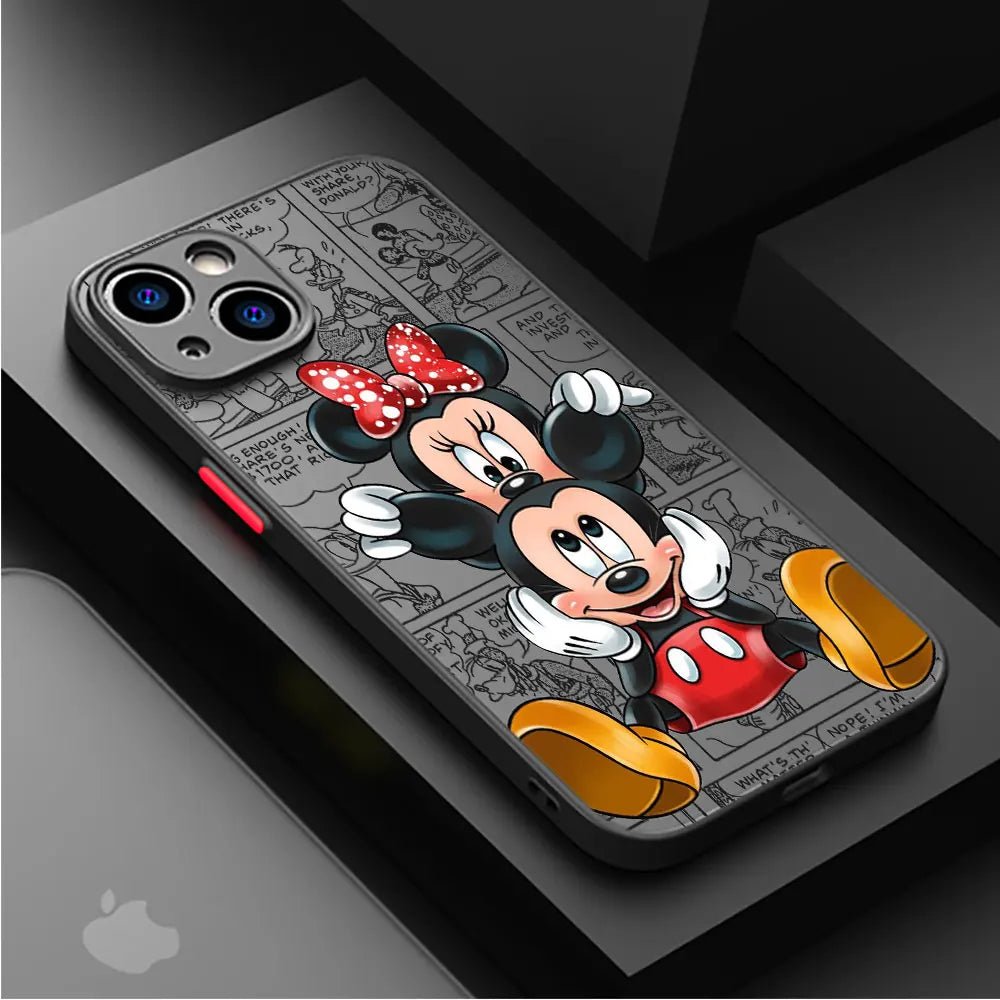 Disney Mickey Minnie Love Phone Case for Apple iPhone 15 16 Pro Max 14 Plus XR -Matte Cover