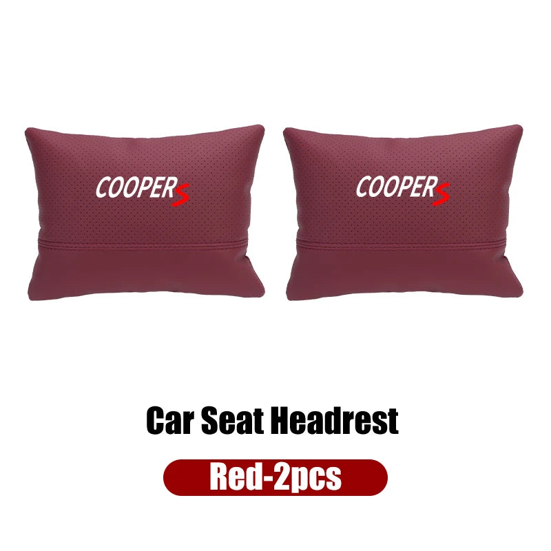 Leather Car Seat Headrest Neck Pillow & Lumbar Backrest for MINI Cooper R50-R60 Series