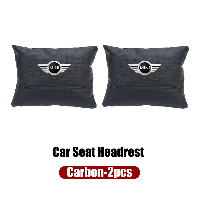 Leather Car Seat Headrest Neck Pillow & Lumbar Backrest for MINI Cooper R50-R60 Series
