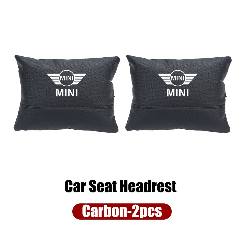 Leather Car Seat Headrest Neck Pillow & Lumbar Backrest for MINI Cooper R50-R60 Series