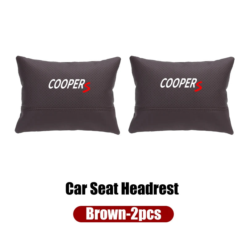 Leather Car Seat Headrest Neck Pillow & Lumbar Backrest for MINI Cooper R50-R60 Series