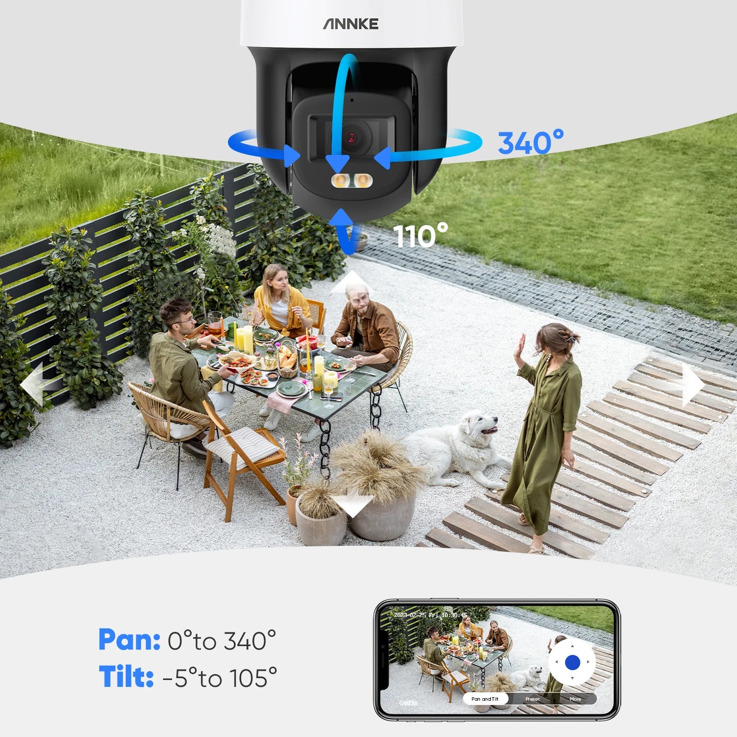 ANNKE 3K 5MP PoE PT Security Camera - Color Night Vision with Motion Detection and Built-in Microphone