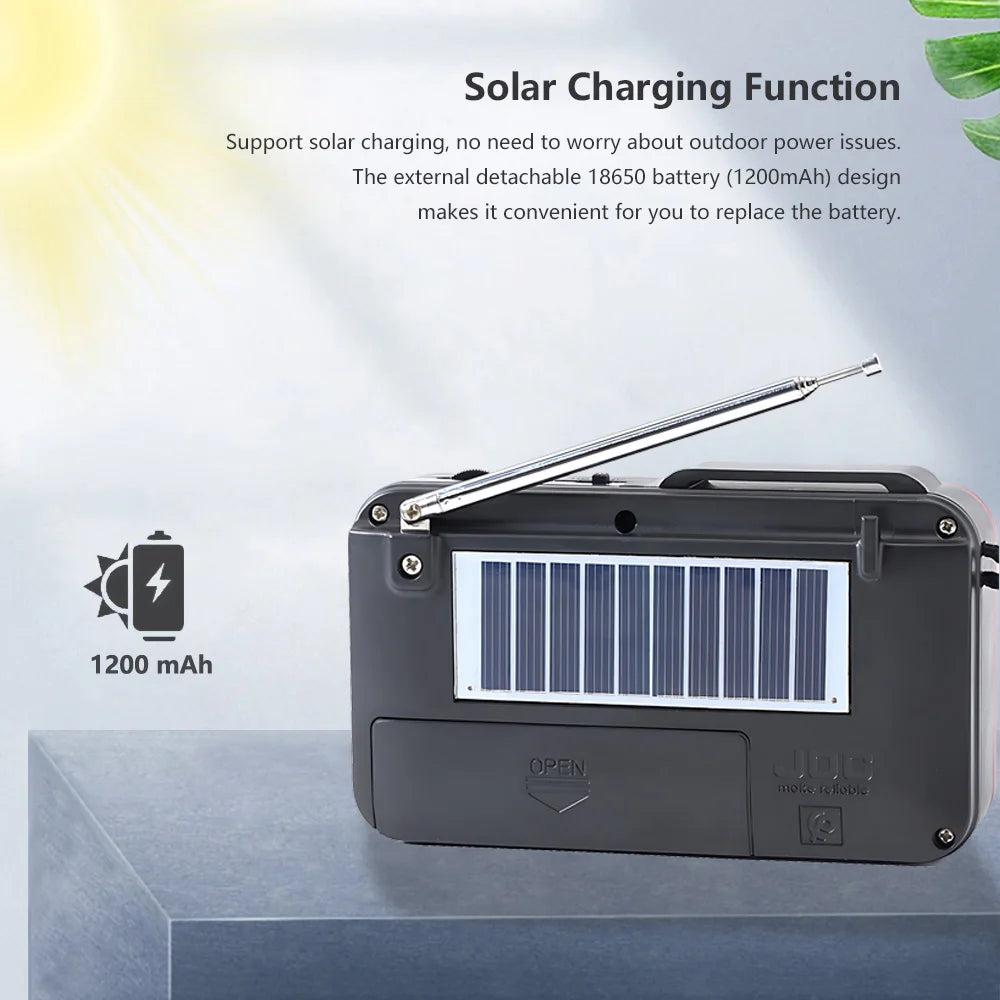 Rechargeable Portable FM Radio Mini Solar Bluetooth Speaker - USB/TF Card MP3 Music Player