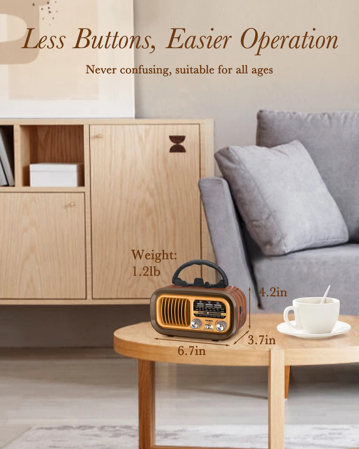 PRUNUS J-150 Retro Vintage Bluetooth Radio - Portable AM/FM Transistor with Solar/Battery Operation