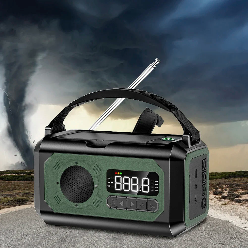 12000mAh Solar Hand Crank AM/FM/NOAA Weather Radio – Portable Emergency Radio with Dual Solar Panels & Reading Lamp for Outdoor Camping