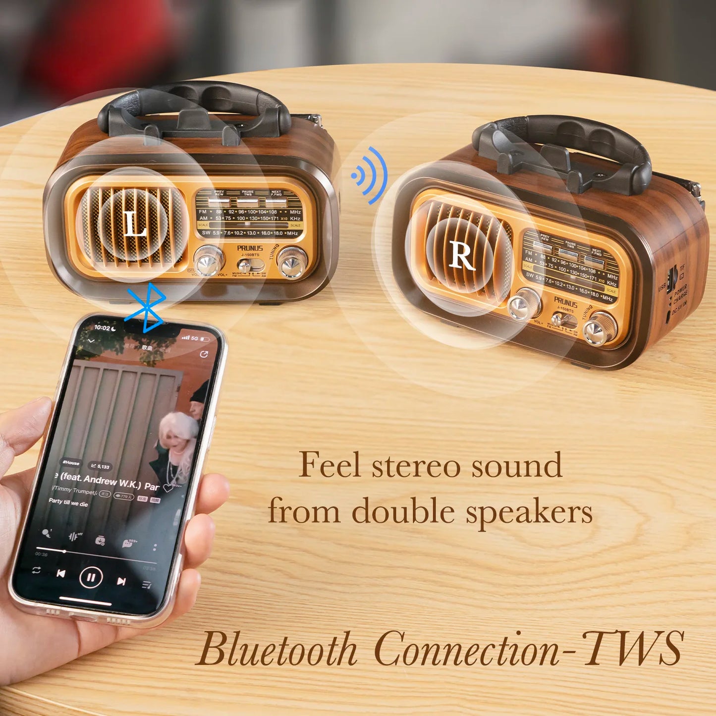 PRUNUS J-150 Retro Vintage Bluetooth Radio - Portable AM/FM Transistor with Solar/Battery Operation