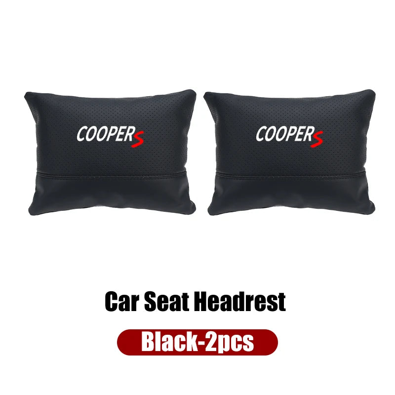 Leather Car Seat Headrest Neck Pillow & Lumbar Backrest for MINI Cooper R50-R60 Series