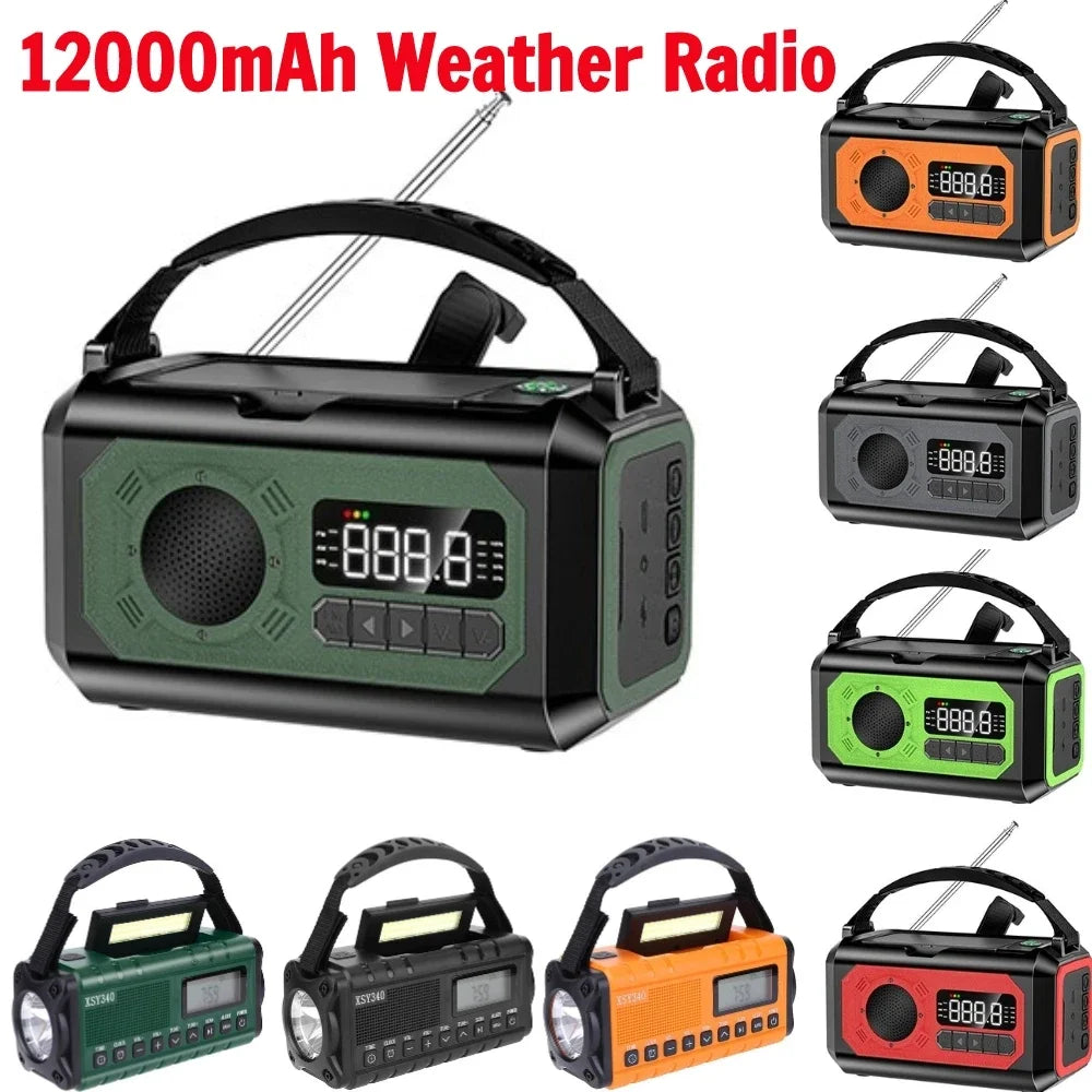 12000mAh Solar Hand Crank AM/FM/NOAA Weather Radio – Portable Emergency Radio with Dual Solar Panels & Reading Lamp for Outdoor Camping