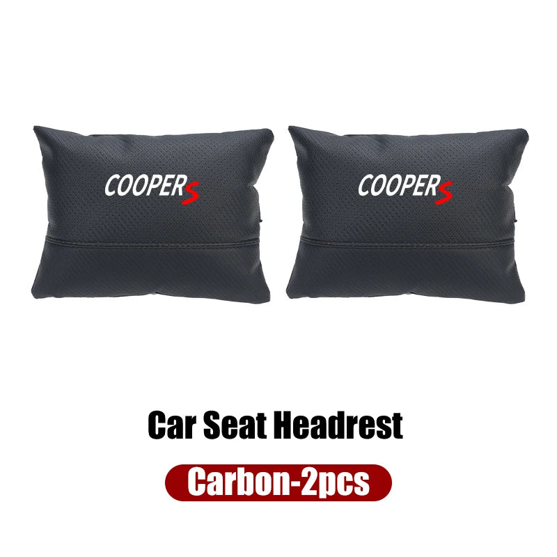 Leather Car Seat Headrest Neck Pillow & Lumbar Backrest for MINI Cooper R50-R60 Series