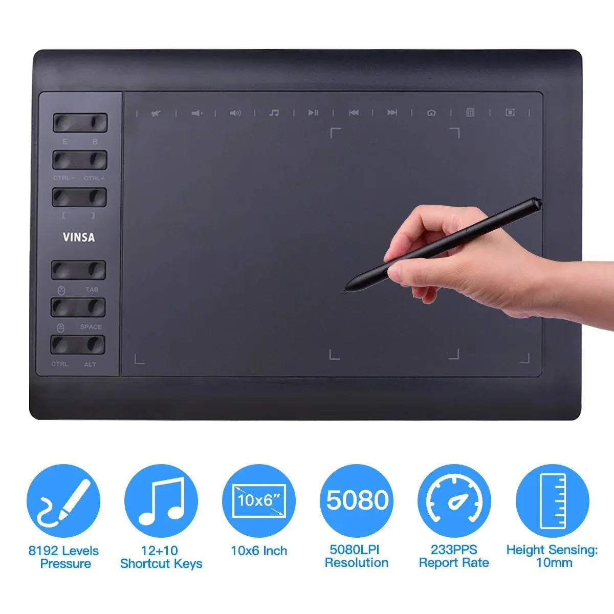10x6 Inch Professional Graphics Drawing Tablet - 12 Express Keys for Windows and Mac