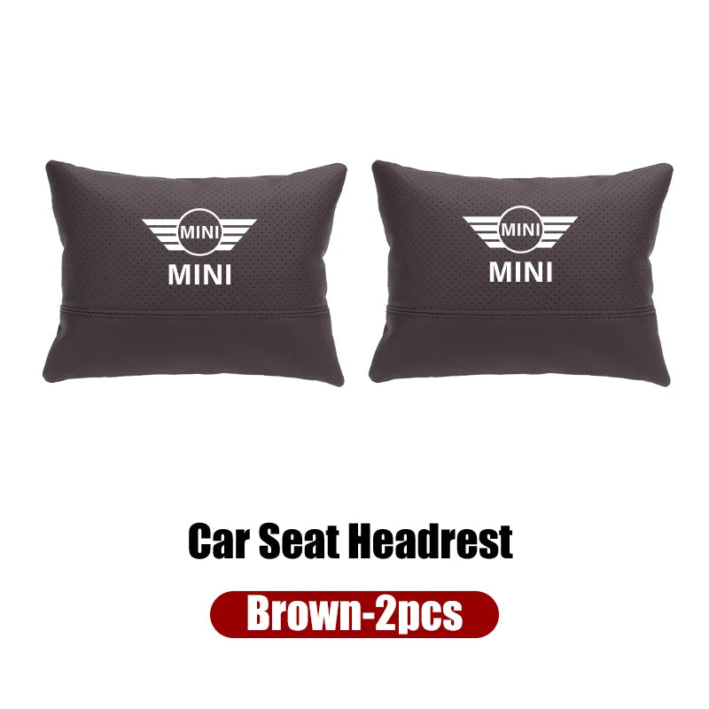 Leather Car Seat Headrest Neck Pillow & Lumbar Backrest for MINI Cooper R50-R60 Series