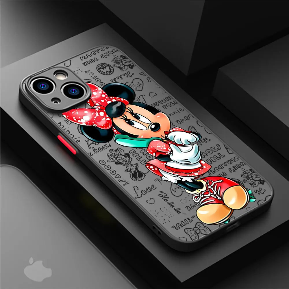 Disney Mickey Minnie Love Phone Case for Apple iPhone 15 16 Pro Max 14 Plus XR -Matte Cover