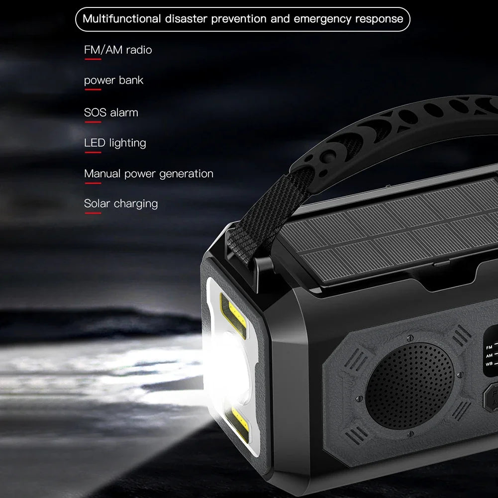 12000mAh Solar Hand Crank AM/FM/NOAA Weather Radio – Portable Emergency Radio with Dual Solar Panels & Reading Lamp for Outdoor Camping