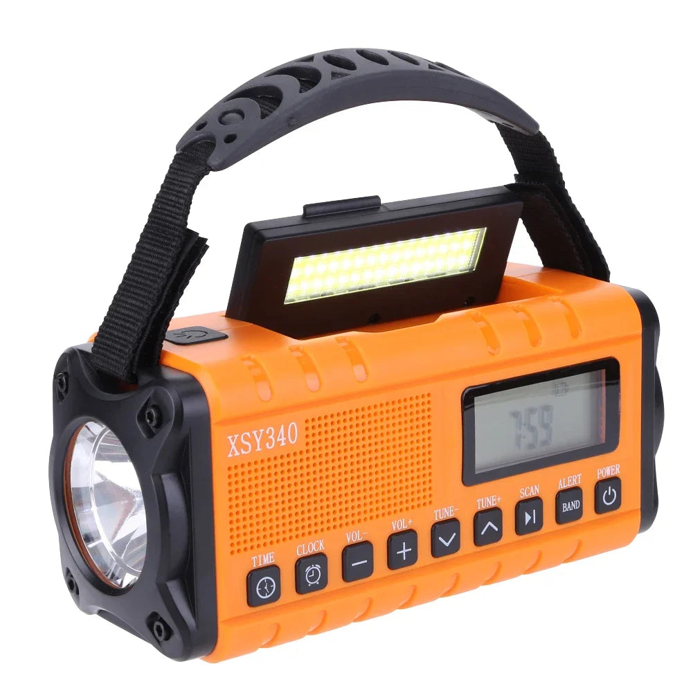 12000mAh Solar Hand Crank AM/FM/NOAA Weather Radio – Portable Emergency Radio with Dual Solar Panels & Reading Lamp for Outdoor Camping