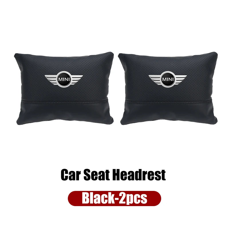 Leather Car Seat Headrest Neck Pillow & Lumbar Backrest for MINI Cooper R50-R60 Series