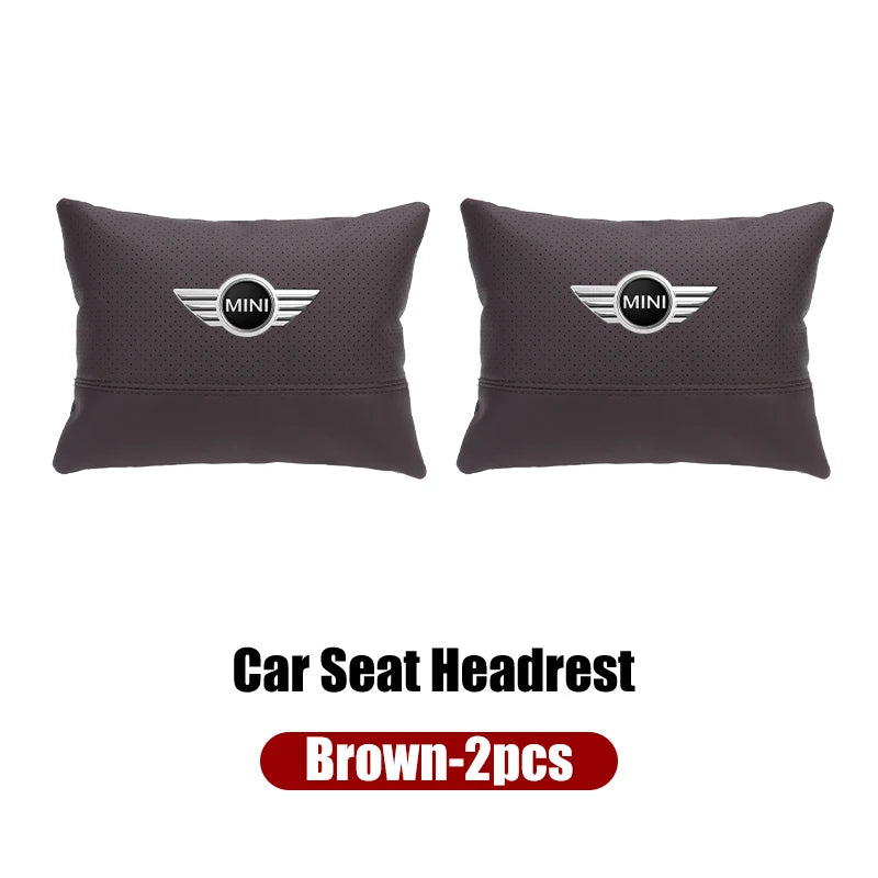 Leather Car Seat Headrest Neck Pillow & Lumbar Backrest for MINI Cooper R50-R60 Series