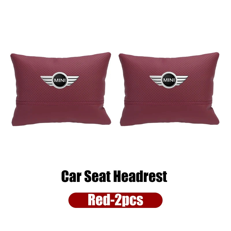 Leather Car Seat Headrest Neck Pillow & Lumbar Backrest for MINI Cooper R50-R60 Series