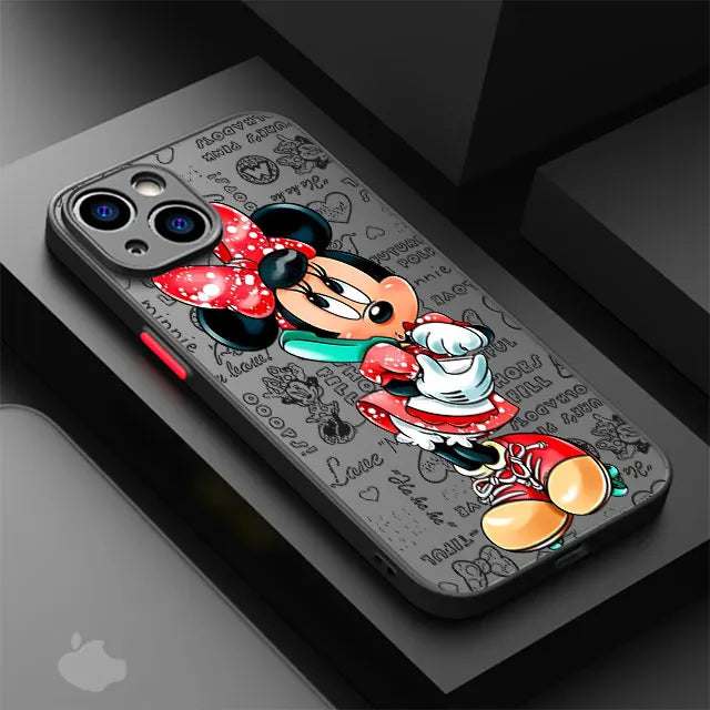 Disney Mickey Minnie Love Phone Case for Apple iPhone 15 16 Pro Max 14 Plus XR -Matte Cover