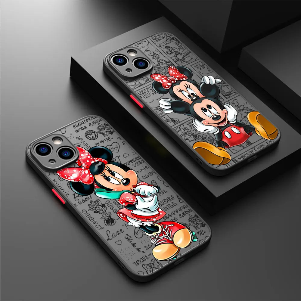 Disney Mickey Minnie Love Phone Case for Apple iPhone 15 16 Pro Max 14 Plus XR -Matte Cover