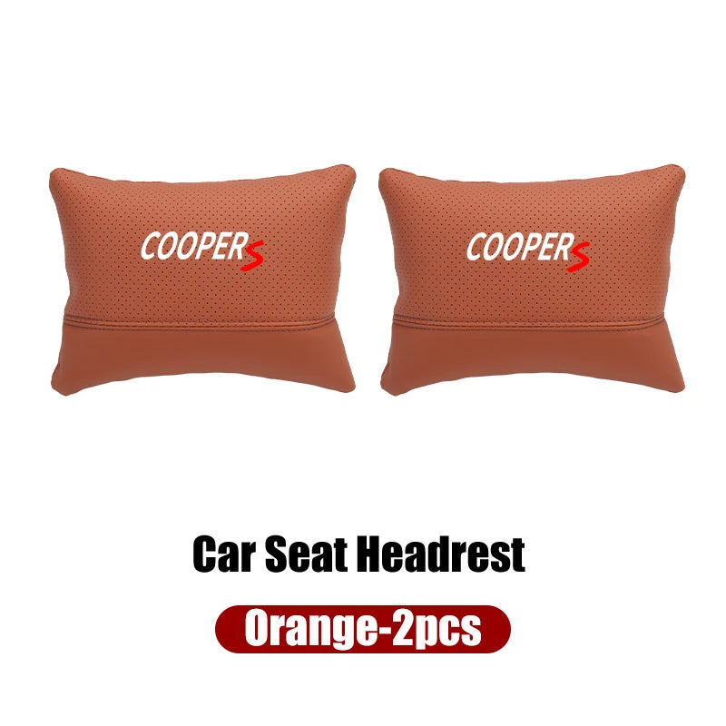 Leather Car Seat Headrest Neck Pillow & Lumbar Backrest for MINI Cooper R50-R60 Series