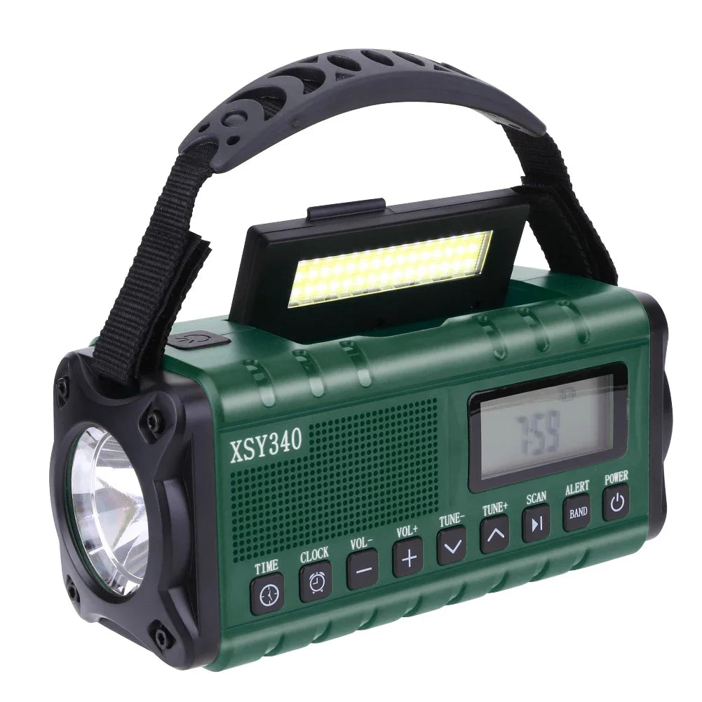 12000mAh Solar Hand Crank AM/FM/NOAA Weather Radio – Portable Emergency Radio with Dual Solar Panels & Reading Lamp for Outdoor Camping