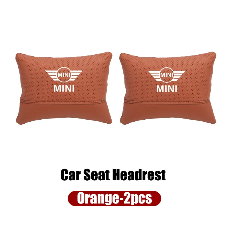 Leather Car Seat Headrest Neck Pillow & Lumbar Backrest for MINI Cooper R50-R60 Series