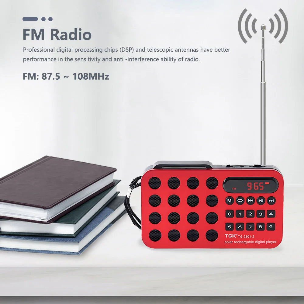 Rechargeable Portable FM Radio Mini Solar Bluetooth Speaker - USB/TF Card MP3 Music Player