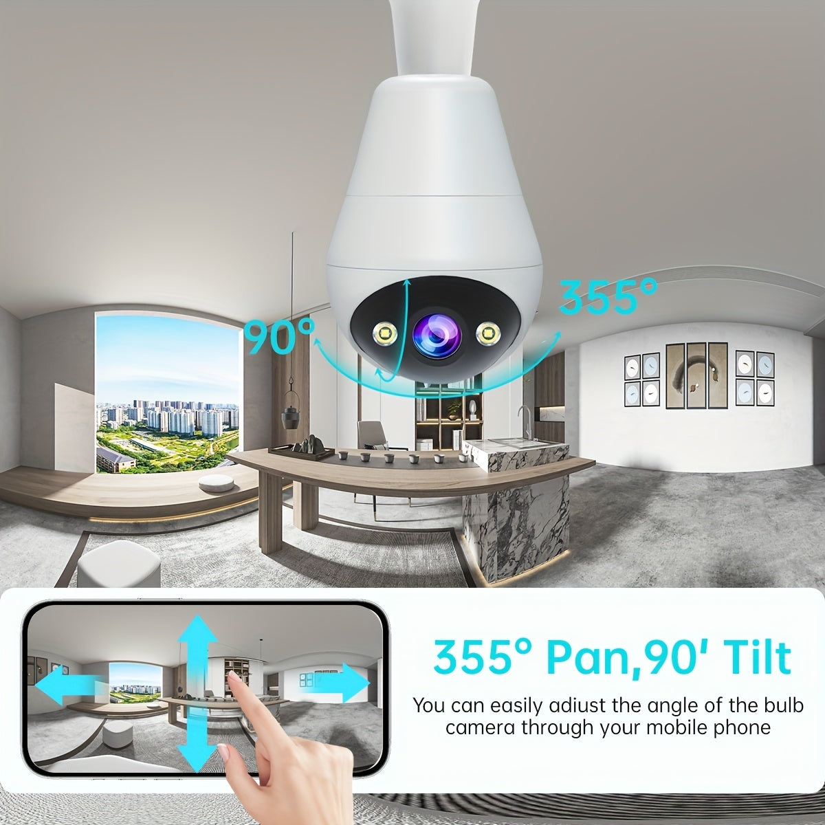 JOOAN E27 Bulb-Shaped WiFi PTZ Camera - 1296p HD Resolution, Night Vision & Two-Way Audio
