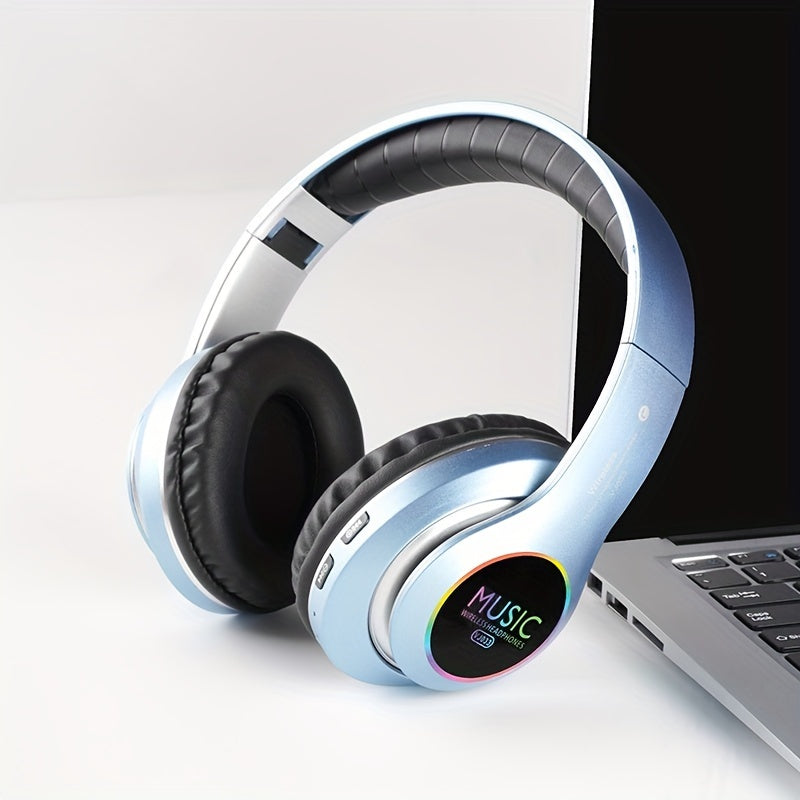 Wireless Deep Bass Headphones - Foldable Gaming Earbuds with Built-in Mic