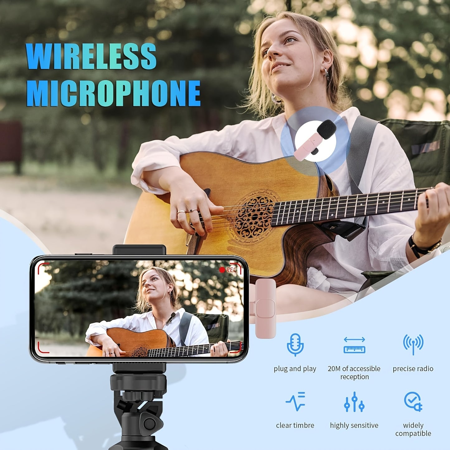 SNZIYAG Compact Wireless Clip-On Microphone for Smartphones & Tablets - USB-C, 360° Sound Pickup, 5-Hour Battery Life