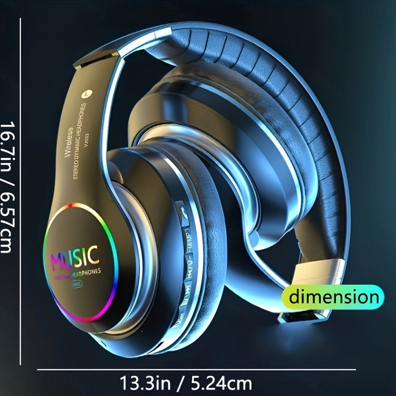 Wireless Deep Bass Headphones - Foldable Gaming Earbuds with Built-in Mic