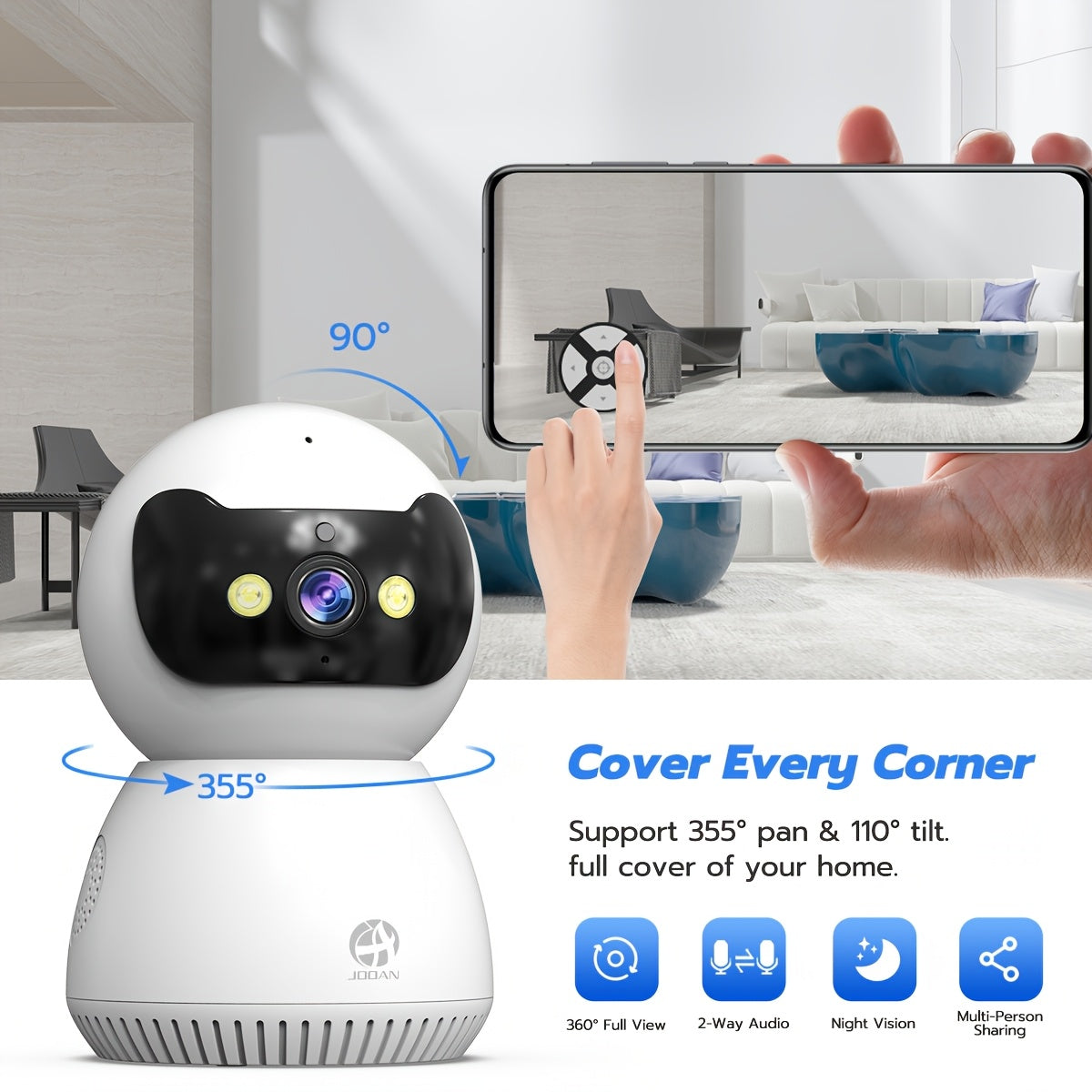 JOOAN 1080P Full HD Security Camera - Color Night Vision, Two-Way Audio, Motion Detection & Auto Tracking for Home Safety