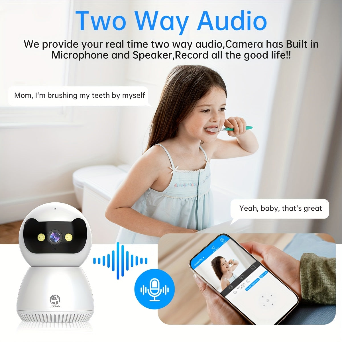 JOOAN 1080P Full HD Security Camera - Color Night Vision, Two-Way Audio, Motion Detection & Auto Tracking for Home Safety