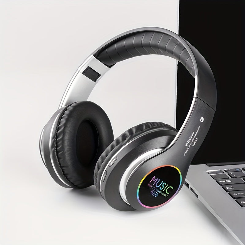 Wireless Deep Bass Headphones - Foldable Gaming Earbuds with Built-in Mic