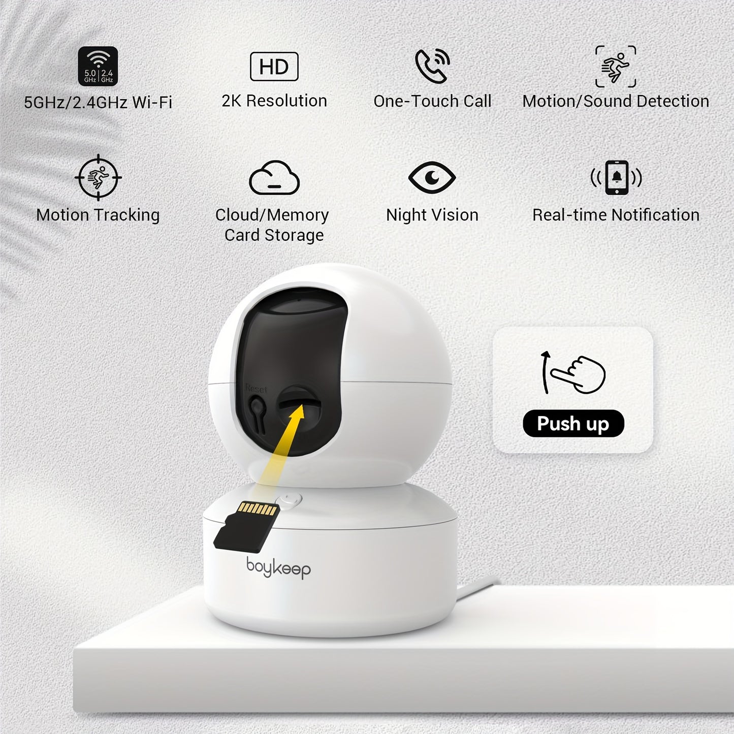 BoyKeep 2K HD Pet Camera - Wireless Indoor Security Cam with 360° Pan & Tilt, Night Vision, and 2-Way Audio