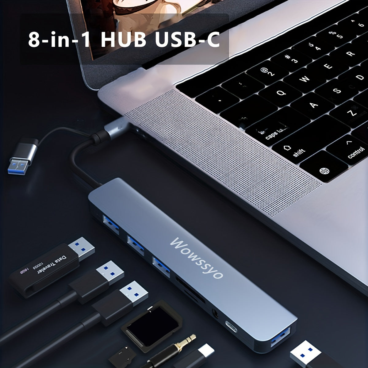 Wowssyo 8-in-1 USB-C Hub - Multi-Port Adapter for MacBook Pro/Air, iPad Pro, and More