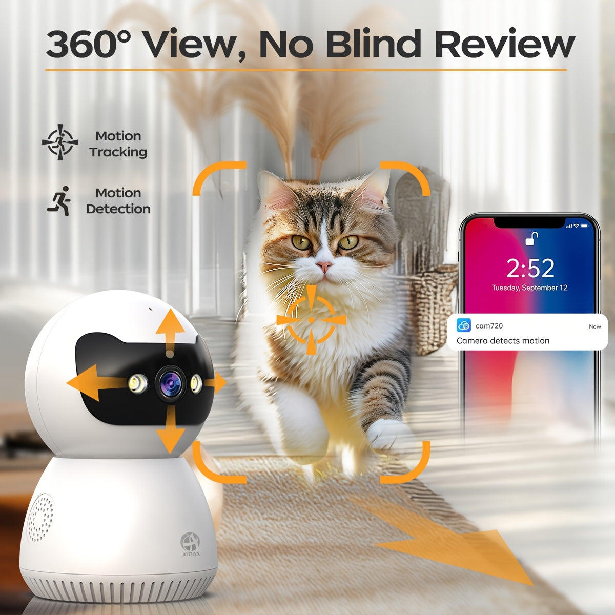 JOOAN 1080P Full HD Security Camera - Color Night Vision, Two-Way Audio, Motion Detection & Auto Tracking for Home Safety