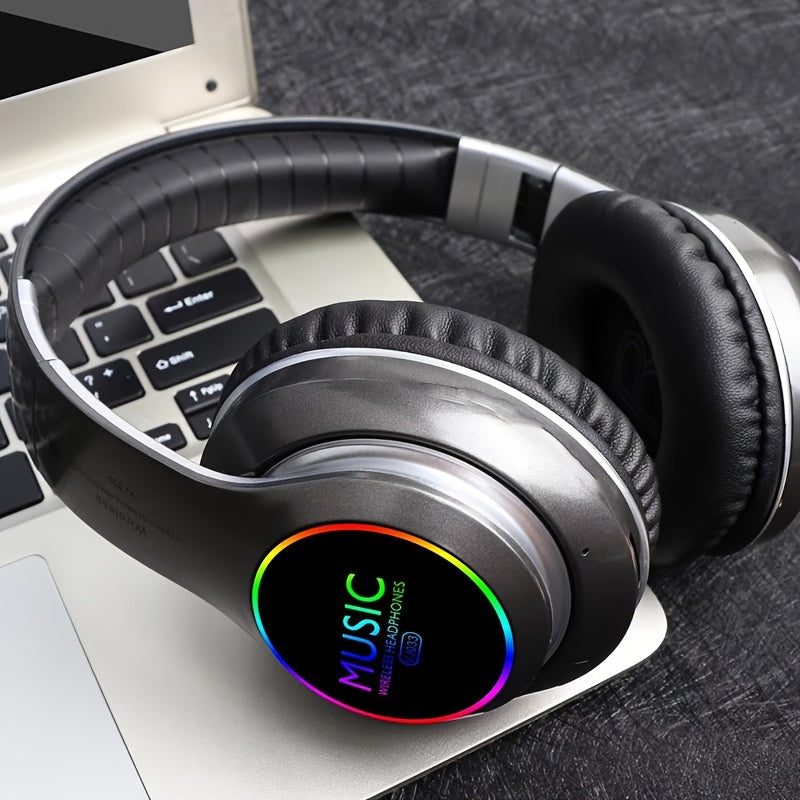 Wireless Deep Bass Headphones - Foldable Gaming Earbuds with Built-in Mic