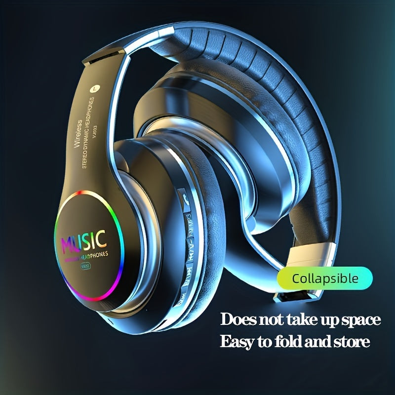 Wireless Deep Bass Headphones - Foldable Gaming Earbuds with Built-in Mic