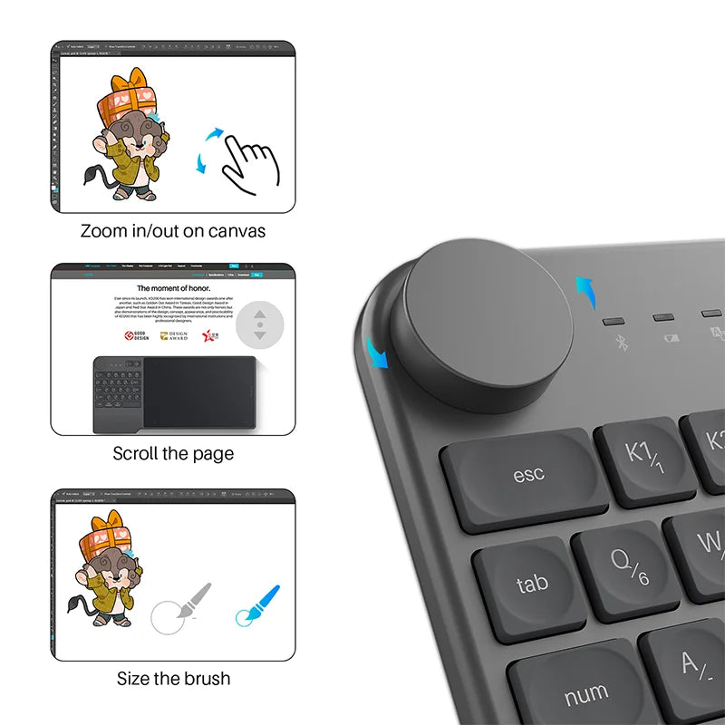 HUION Inspiroy Keydial KD200 - Battery-Free Wireless Graphics Tablet with Keyboard