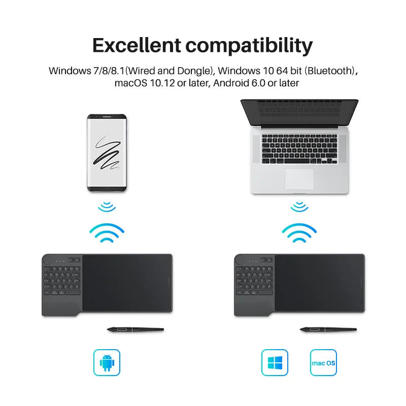 HUION Inspiroy Keydial KD200 - Battery-Free Wireless Graphics Tablet with Keyboard
