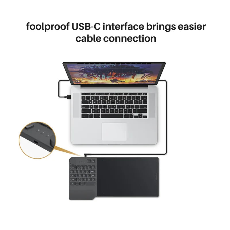 HUION Inspiroy Keydial KD200 - Battery-Free Wireless Graphics Tablet with Keyboard