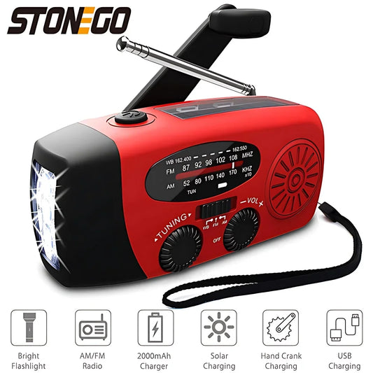STONEGO Emergency Solar Hand Crank Radio - FM/AM/NOAA with LED Flashlight & SOS Alarm
