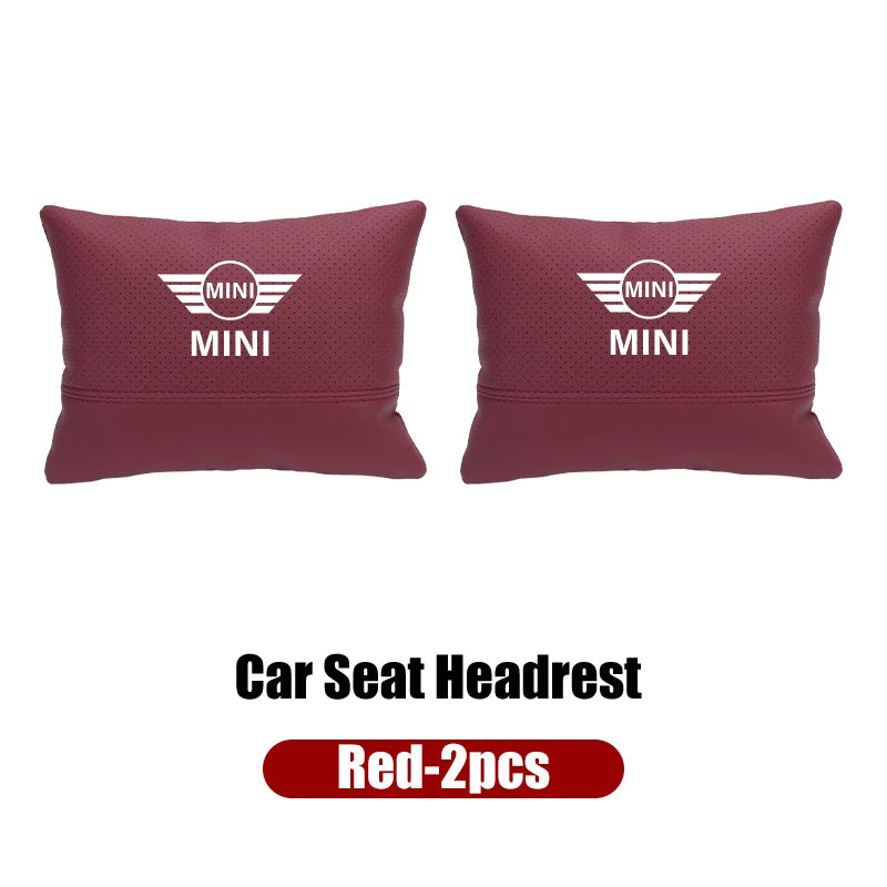 Leather Car Seat Headrest Neck Pillow & Lumbar Backrest for MINI Cooper R50-R60 Series
