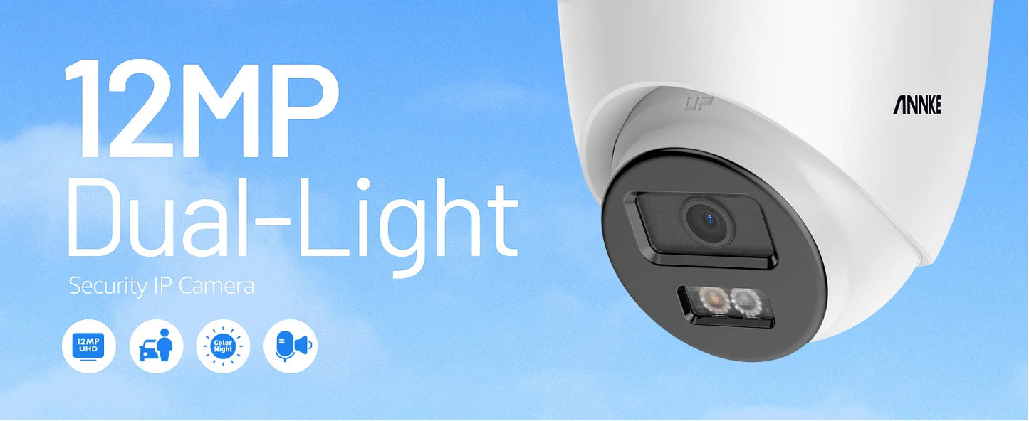 ANNKE 12MP Outdoor Dual Light PoE Security Camera - Color IR Night Vision, Microphone, IP67, H.265+
