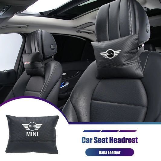 Leather Car Seat Headrest Neck Pillow & Lumbar Backrest for MINI Cooper R50-R60 Series