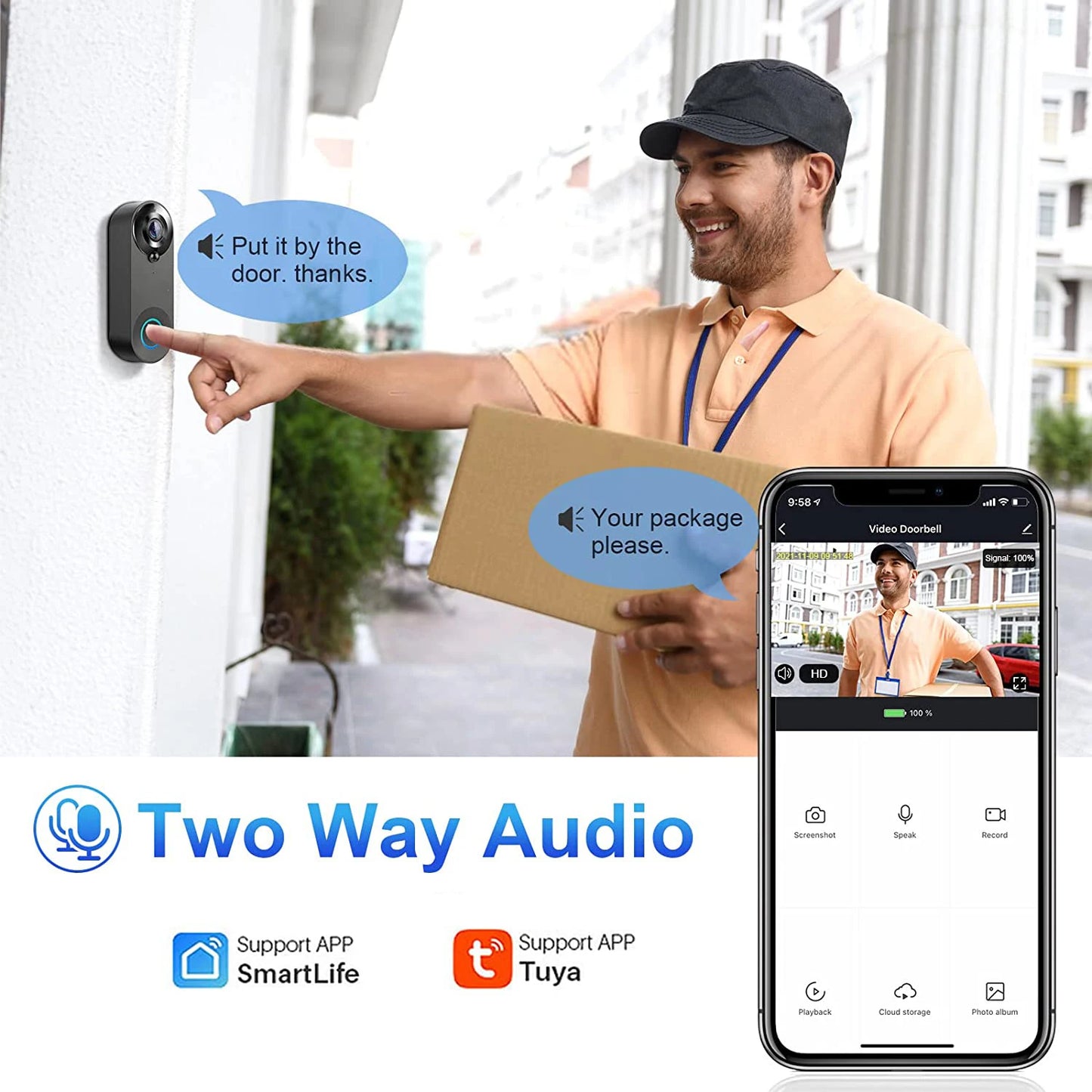 1080P Wireless Video Doorbell Camera - Tuya Smart Home Security with Motion Detection and Night Vision