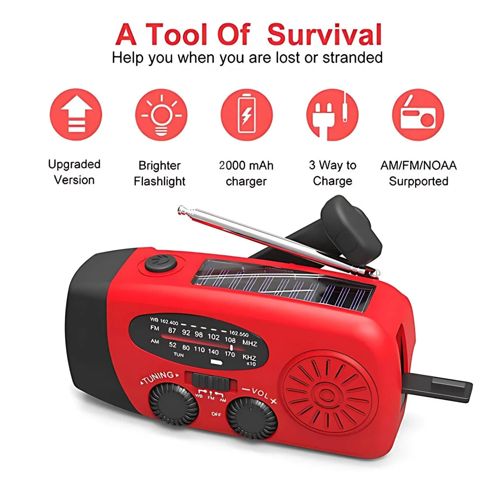 STONEGO Emergency Solar Hand Crank Radio - FM/AM/NOAA with LED Flashlight & SOS Alarm
