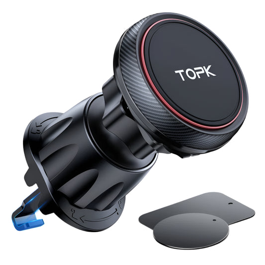 TOPK Magnetic Car Phone Holder - Air Vent Mount for iPhone 15 & Universal Smartphones